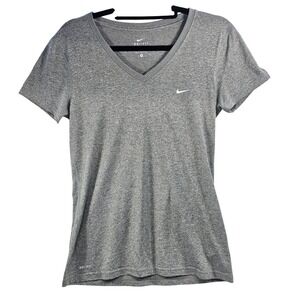 Nike Dri-FIT Womens V-Neck Short Sleeve T-Shirt Heather Gray Medium Activewear